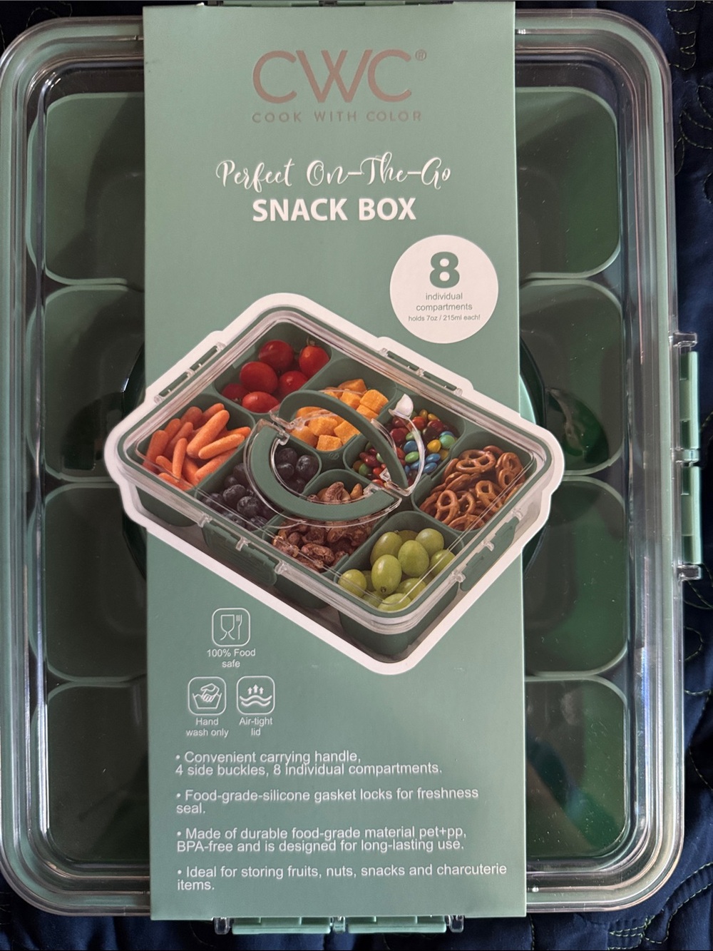 CWC Sage Green  Snack Box - 8-Compartment Food Storage